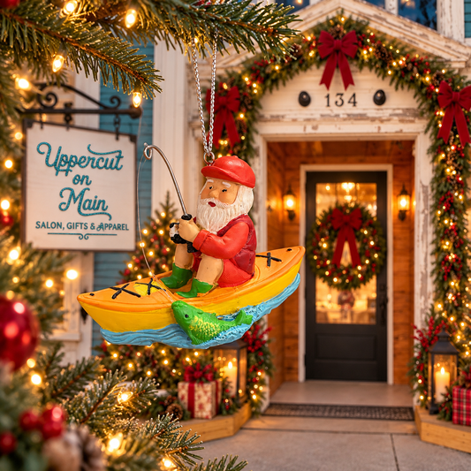 Santa Kayak Fishing Ornament