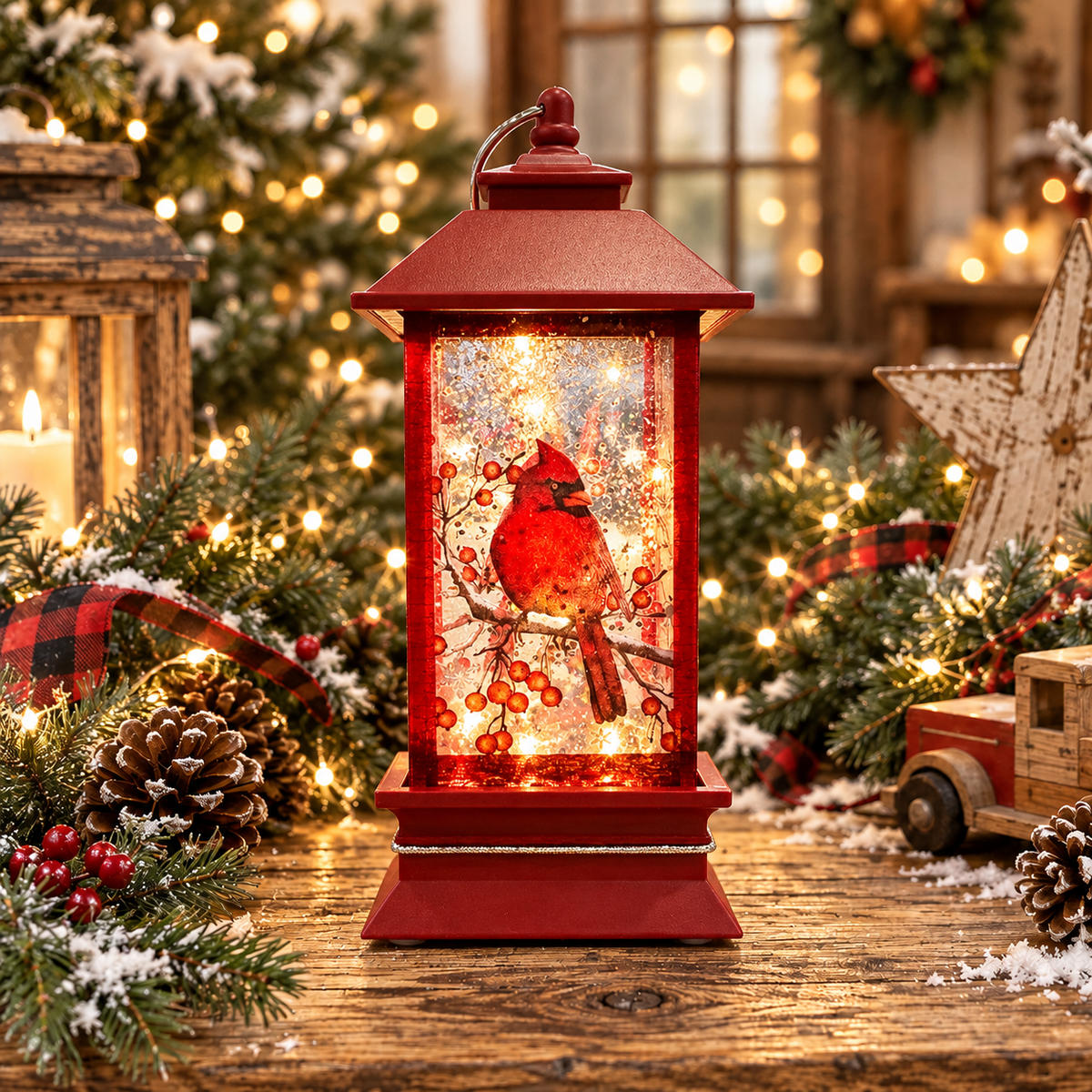 Winter Cardinal Mini Shimmer Lantern