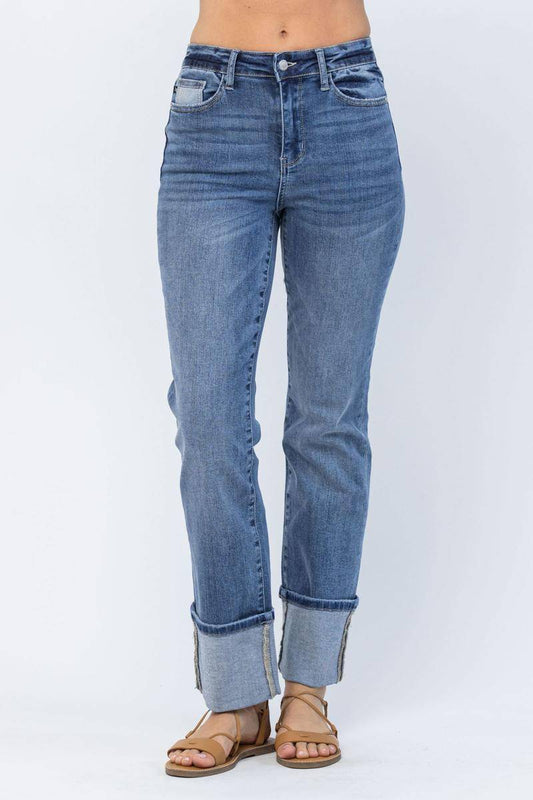 JUDY BLUE High Waisted Wide Leg Cuff Jeans