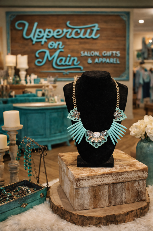 Rhinestone/Gold/Turquoise Necklace