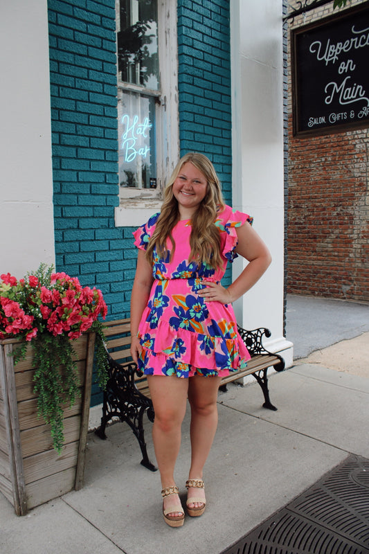 UMGEE Asymmetrical Satin Ruffle Short Dress