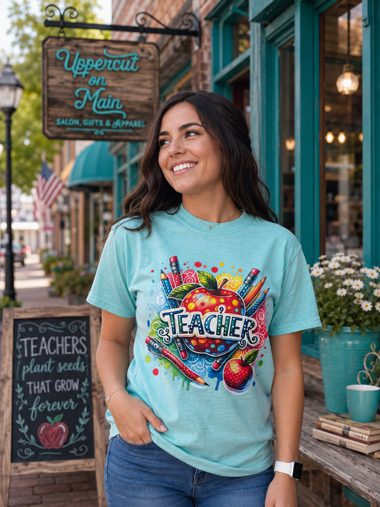 Colorful Apple Teacher Custom Tee