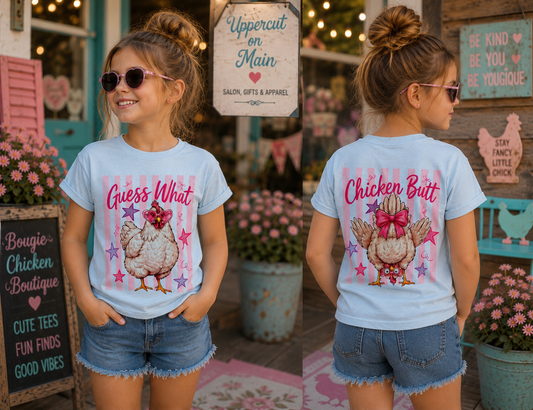 Youth GUESS WHAT, CHICKEN BUTT Custom Shirt