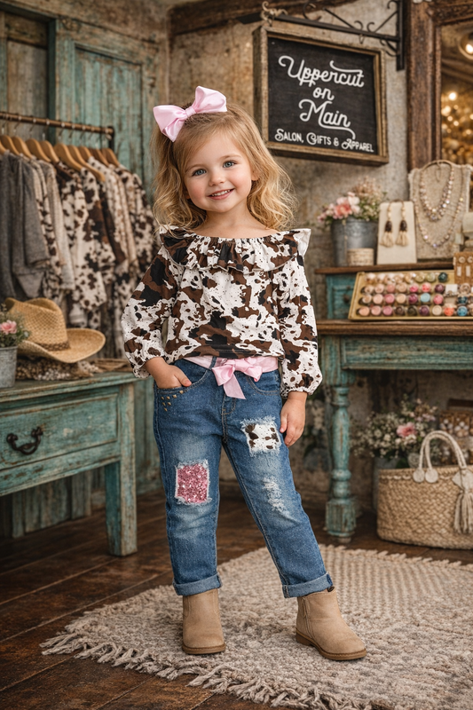 HONEYDEW Cow Print Jean Set