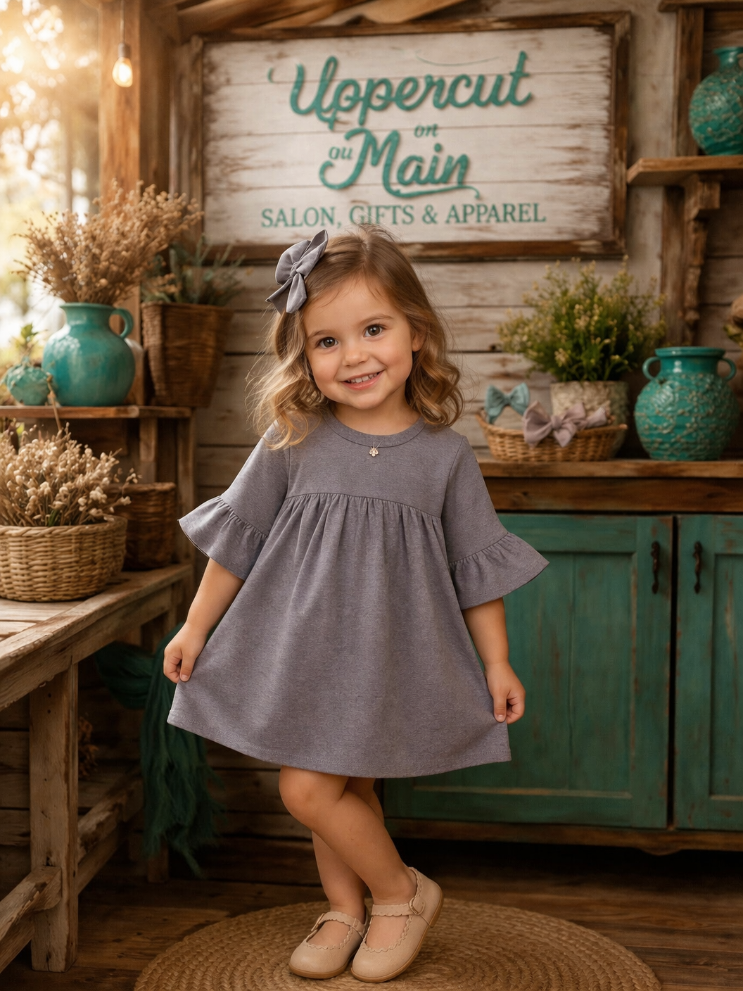 HONEYDEW Grey Ruffle Dress