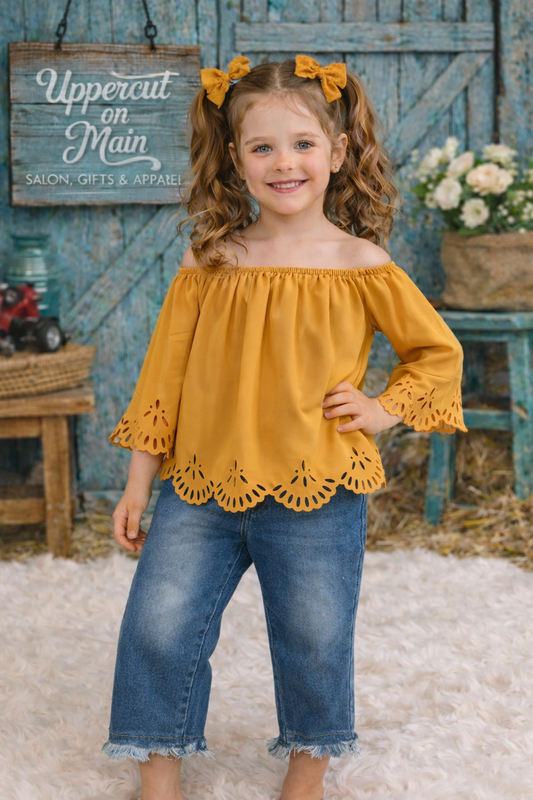 HONEYDEW Mustard Lace Top Set
