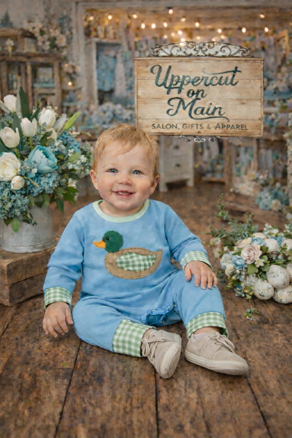 HONEYDEW Blue Applique Duck Romper