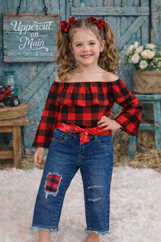 HONEYDEW Buffalo Plaid Jean Set