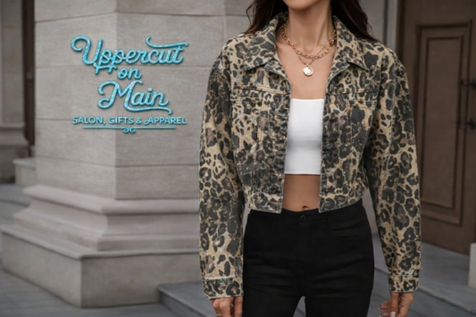 Leopard Cropped Denim Jacket