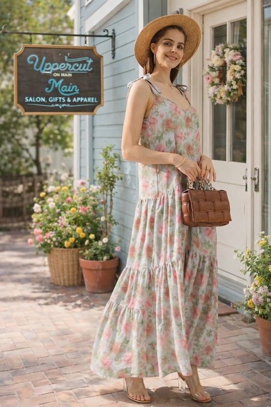 Floral Strap Tie Maxi Dress