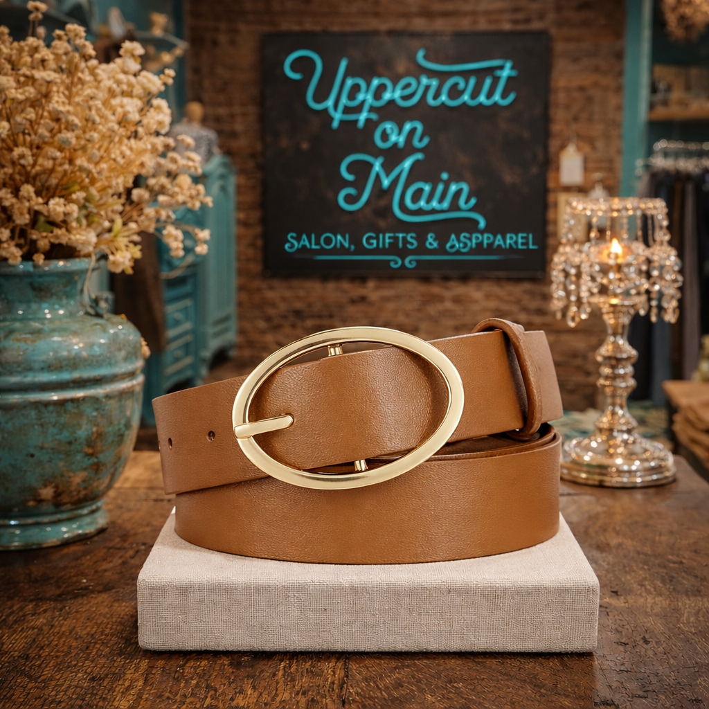 Leather Belt W/ Round Buckle