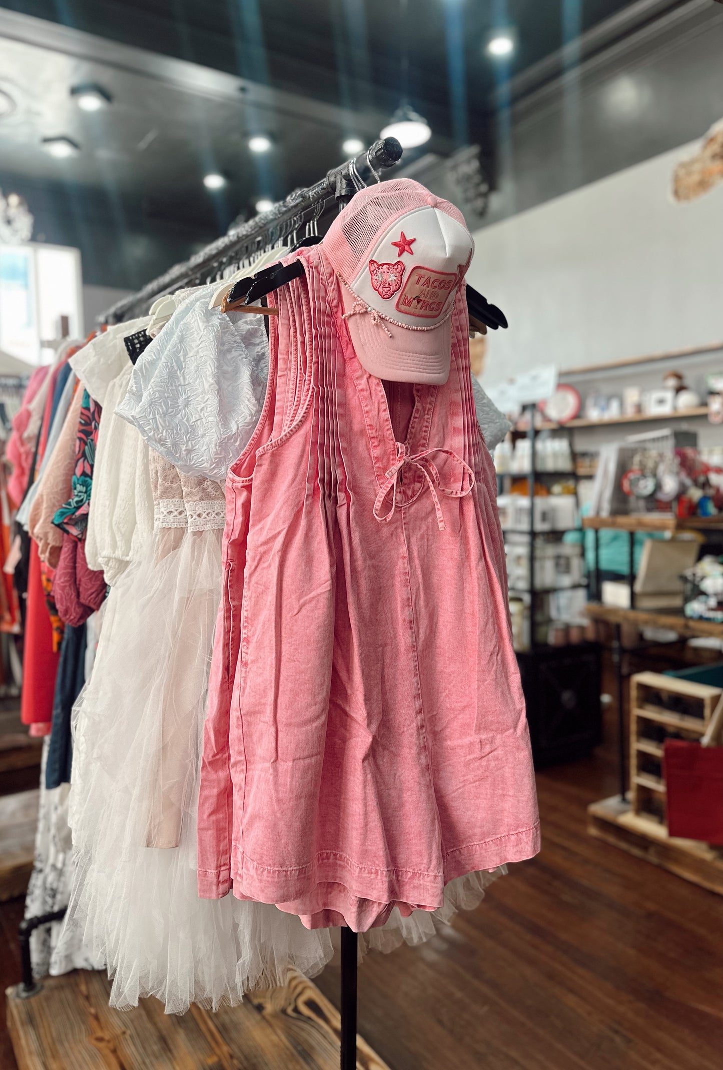 Pink V-Neck Denim Romper