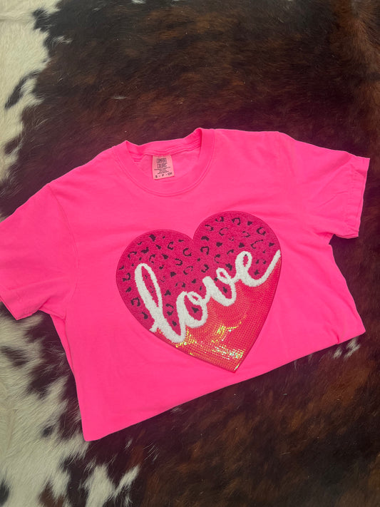 Leopard/Chenille Love Valentine Tee