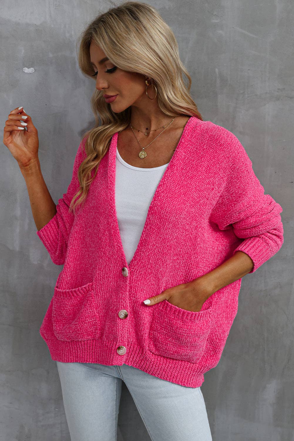 Rose (Pink) Button Front Sweater