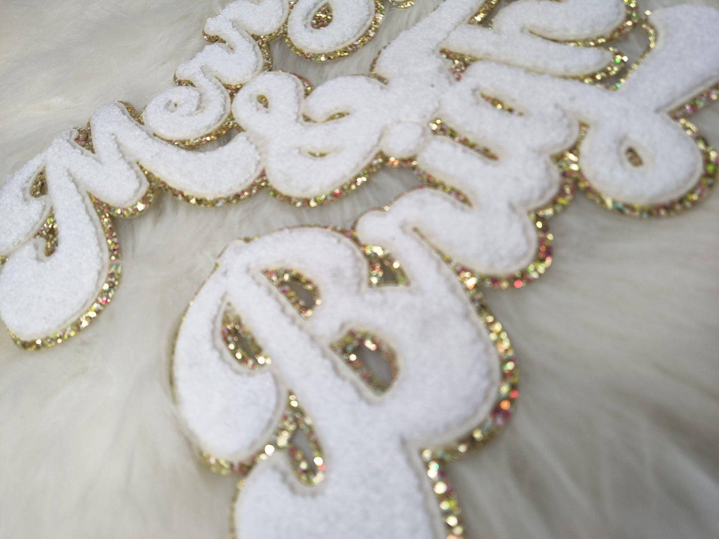 Merry  and Bright Chenille Sparkle Glitter Iron On Patch: Hot pink
