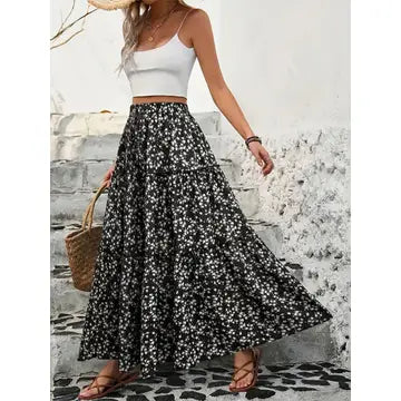Black Floral Layered Skirt