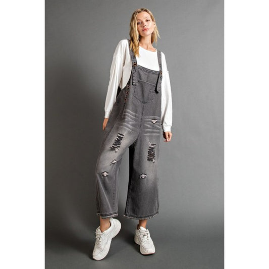 Washed Denim Loose Fit Overalls