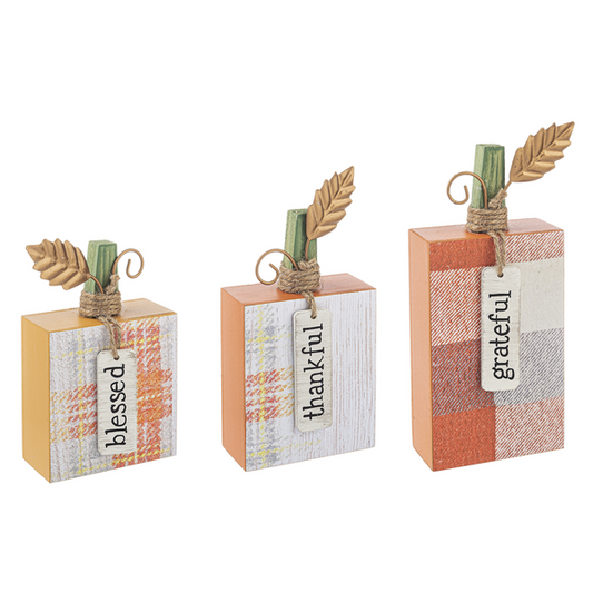 3 Pc Plaid Pumpkin Blocks