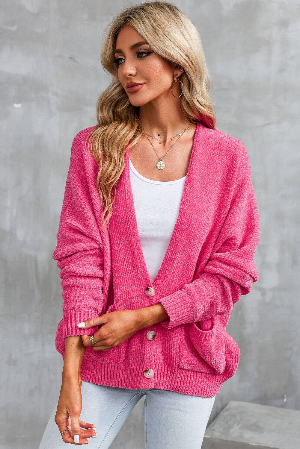 Rose (Pink) Button Front Sweater