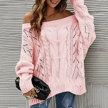 Off-Shoulder Chunky Cable Knit Sweater