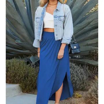 Smocked Waist Maxi Skirt