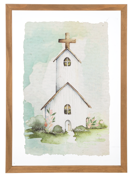 Framed Watercolor Church Picture