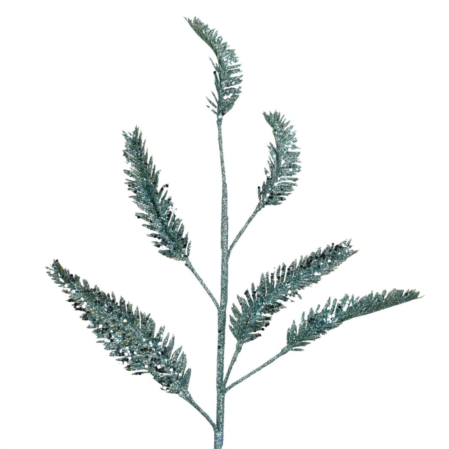 Sequined Glitter Fern Spray - Persian Green