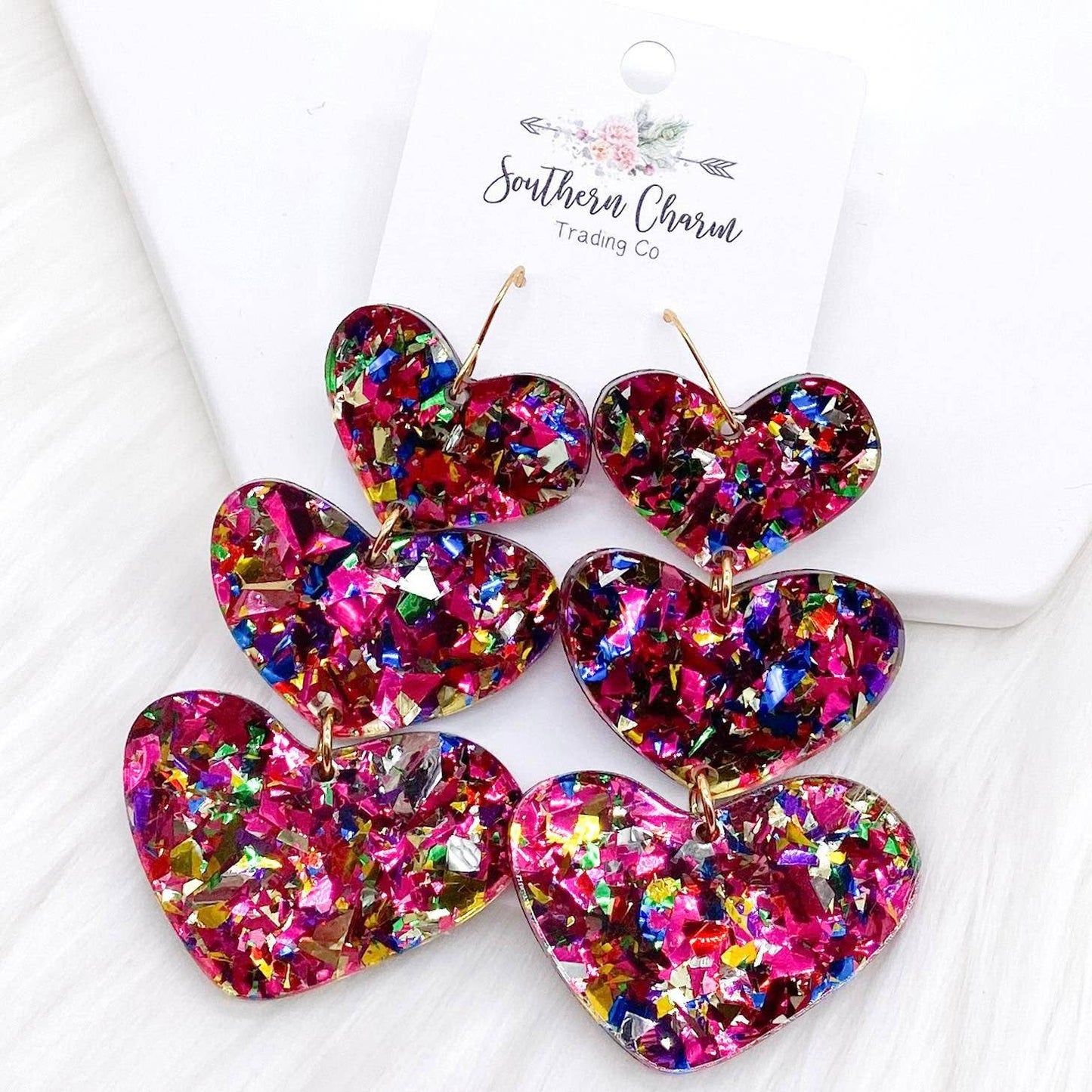 Party Confetti Triple Heart Dangles