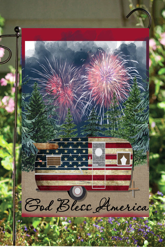 God Bless America Camper Garden Flag