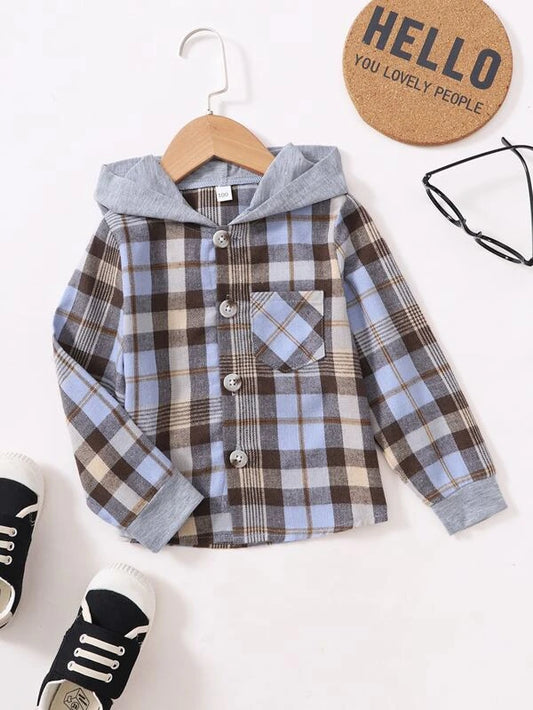 Blue/Tan Plaid Hoodie (Boys)