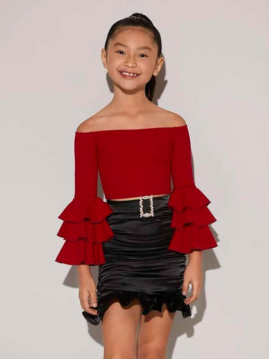 Off Shoulder Layered Sleeve Tee (Tween)