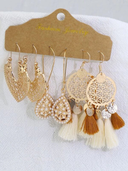 Tassel & Faux Pearl Earrings (3pr)