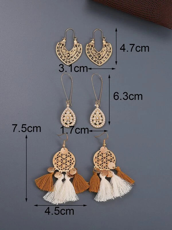 Tassel & Faux Pearl Earrings (3pr)