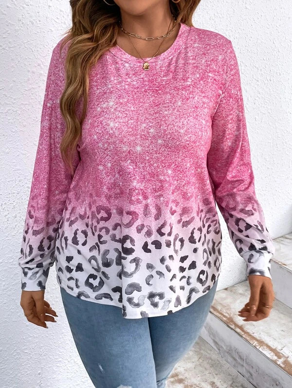Pink Ombre Leopard Tee (Plus)