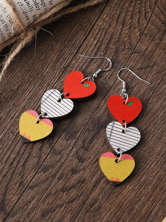 3 Heart Decor Drop Earrings (pencil)