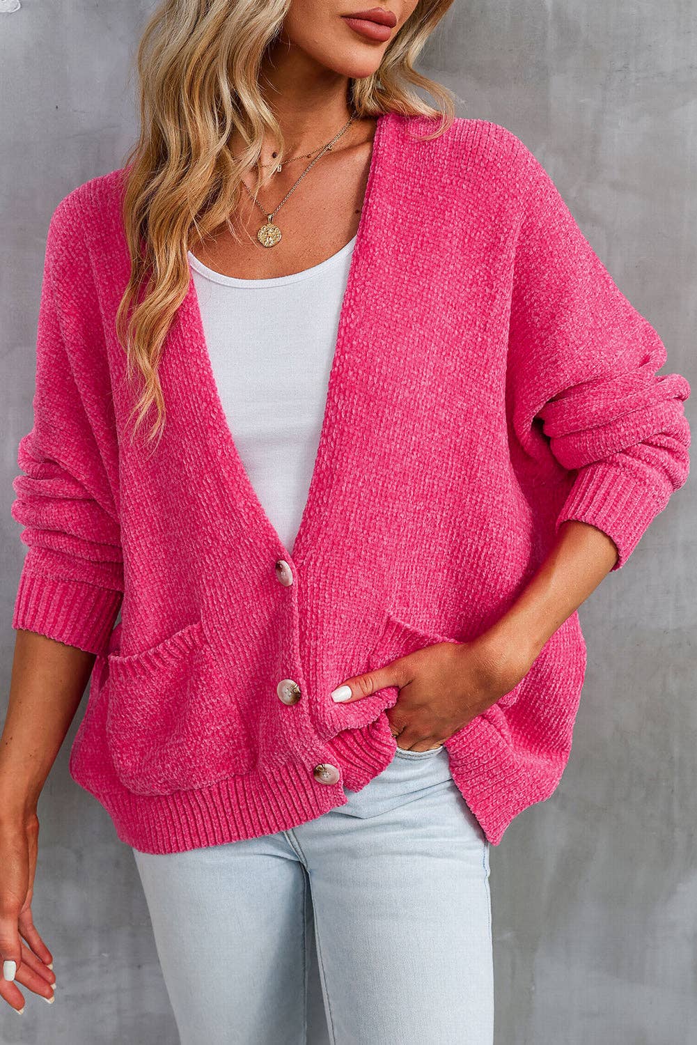 Rose (Pink) Button Front Sweater