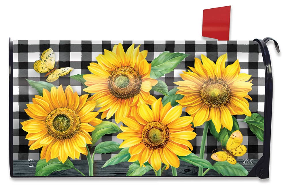 Checkered Sunflowers Large Mailbox Cover