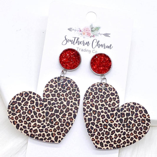 Red/Leopard Heart Dangles