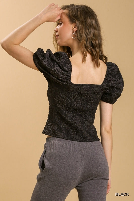 Black Baby Doll Top with Puff Sleeves