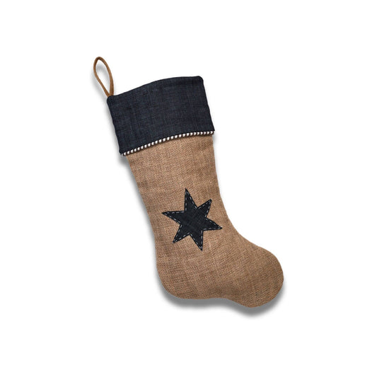 Jute Christmas Stocking w/Denim Star