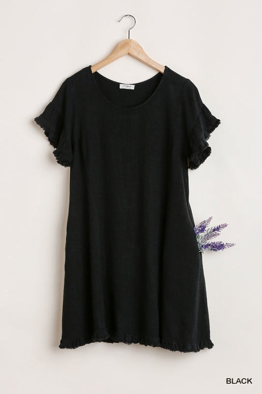 UMGEE Linen Rough Edge dress black