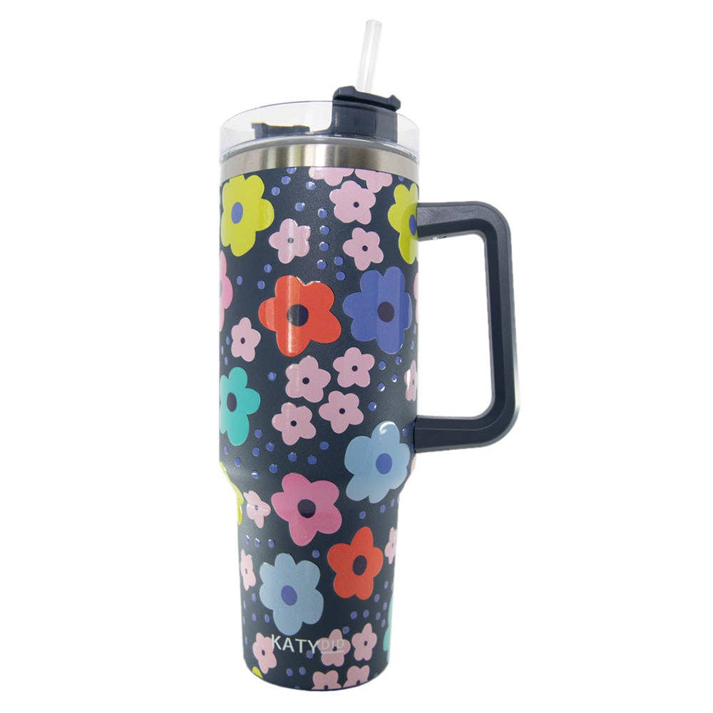 Navy Daisy Tumbler with Handle