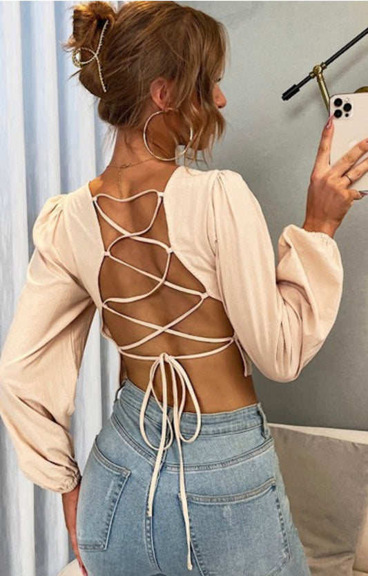 MISS SPARKLING Cream Tie Top