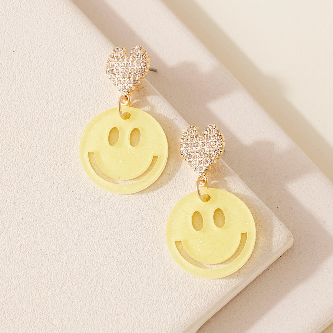 UCOM Yellow Smiley Heart Dangling Studs