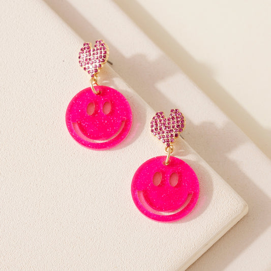 UCOM Pink Smiley Heart Dangle Studs