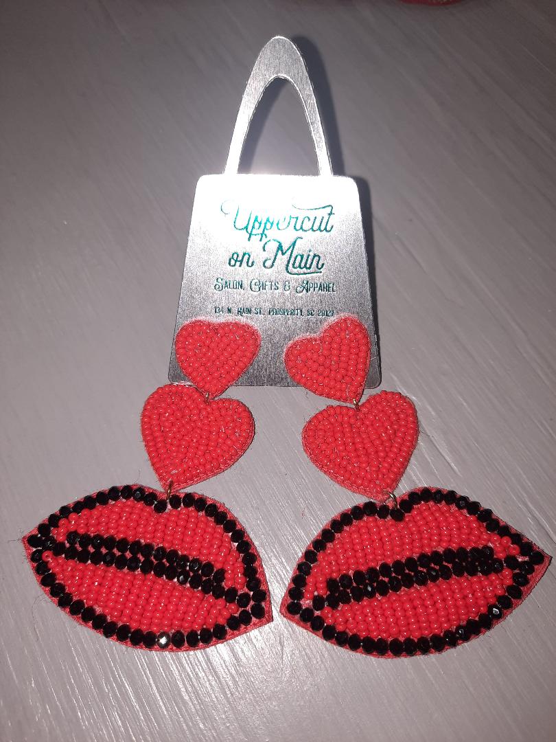 Red/Black Hearts/Lip Earrings