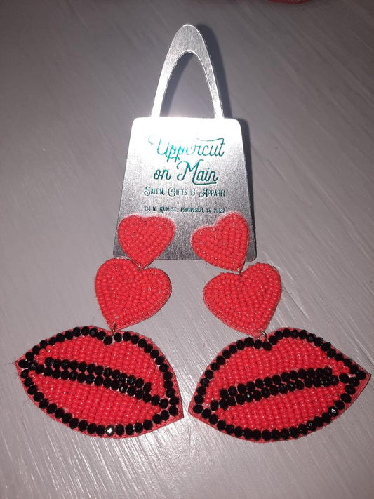 Red/Black Hearts/Lip Earrings