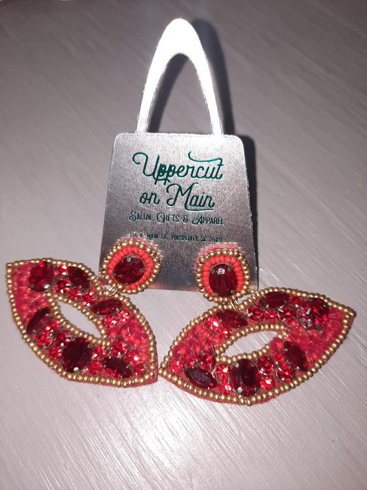 Red Rhinestone Lip Earrings