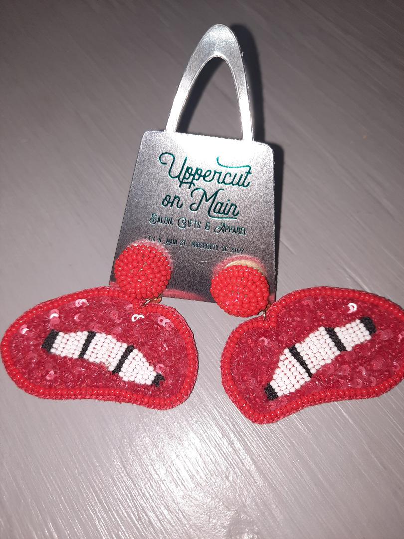 Red Bite Lip Sequin Earrings