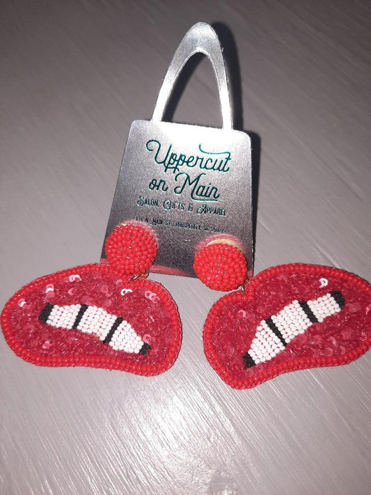 Red Bite Lip Sequin Earrings